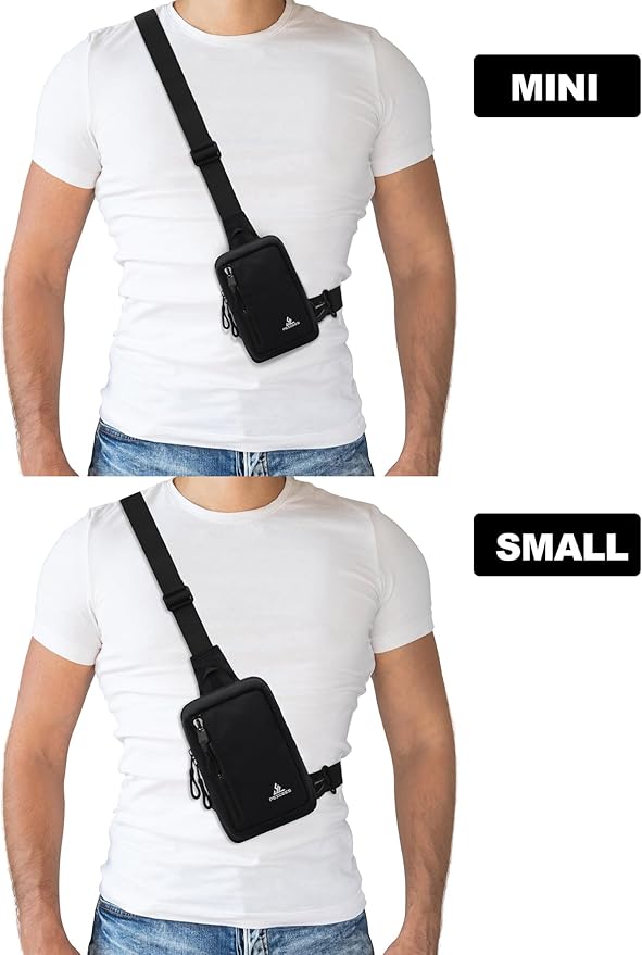 Peicees Small Crossbody Bag for Men Women Mini Sling Bag Travel Running Phone Daypack Cross Body Shoulder Bags, 2 Sizes, Small Black