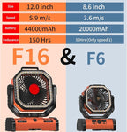 ADUST 12 Inch Camping Battery Operated Powered Fan with LED Lantern Light,44000mAh Rechargeable Portable Oscillating Fan with 360° Rotation Hanging Hook for Tents, Cordless USB Desk Fan(Orange)