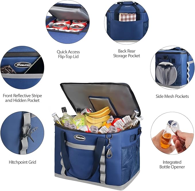 Maelstrom Collapsible Soft Cooler Bag, 24/30/60/75 Cans Beach Cooler, Ice Chest, Leakproof & Portable for Beach, Camping, Road Trips & Grocery Shopping