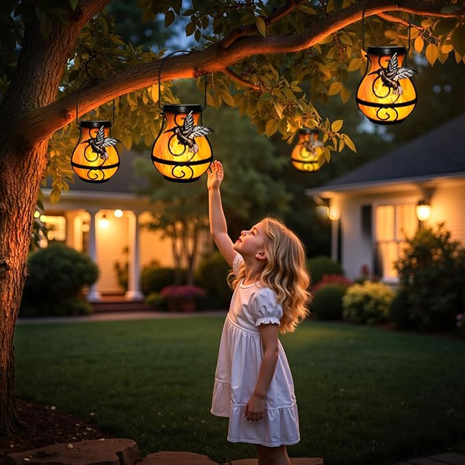 X-PREK 2 Pack Solar Lanterns Outdoor Waterproof Hummingbird Hanging Solar Lantern Flickering Flame Lights Solar Powered Lamps Garden Patio Porch Decoration(Plastics)