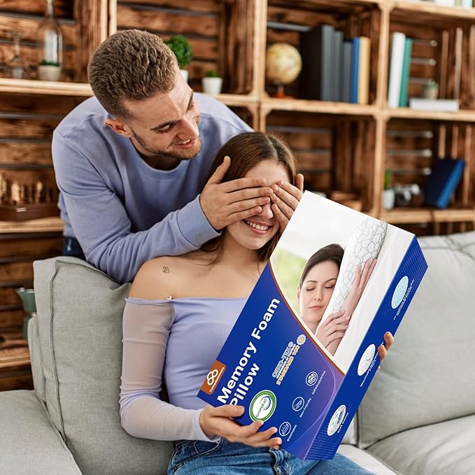 Cooling Memory Foam Pillows, Cooling Bed Pillow, Bed Pillow for Side, Back and Stomach Sleepers, Neck Pillow for Sleeping with Removable and Machine Washable Cover, Queen Size (2 Pack)