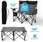 Oversized High-Back Camping Chairs with Pillow, Dual Cup Holders & Cooler Bag - Heavy Duty Foldable Outdoor Chair for Adults4PC (1, BLACKGREY-4PC-SET)