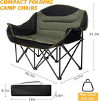 UBALANCE Double Camping Chair for Adults - Heavy Duty 650LBS Portable Camping Chairs Oversized Camping Loveseat, Folding Camping Chair for Garden Lawn Sport Picnic Beach Fishing (Green)
