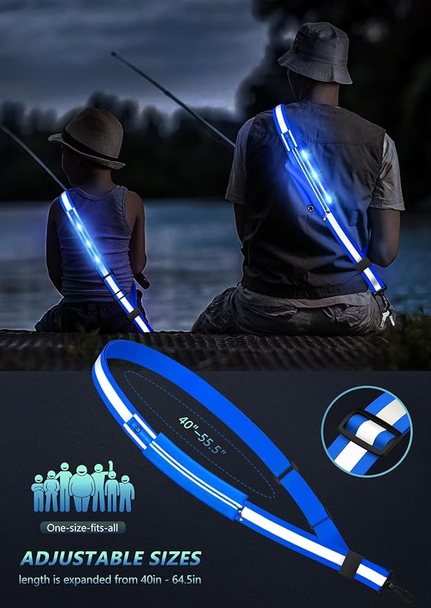 LED Reflective Belt Sash for Walking at Night, Night Running Safety Gear High Visibility Rechargeable LED Light Up Running Belt for Runners Walkers Men Women