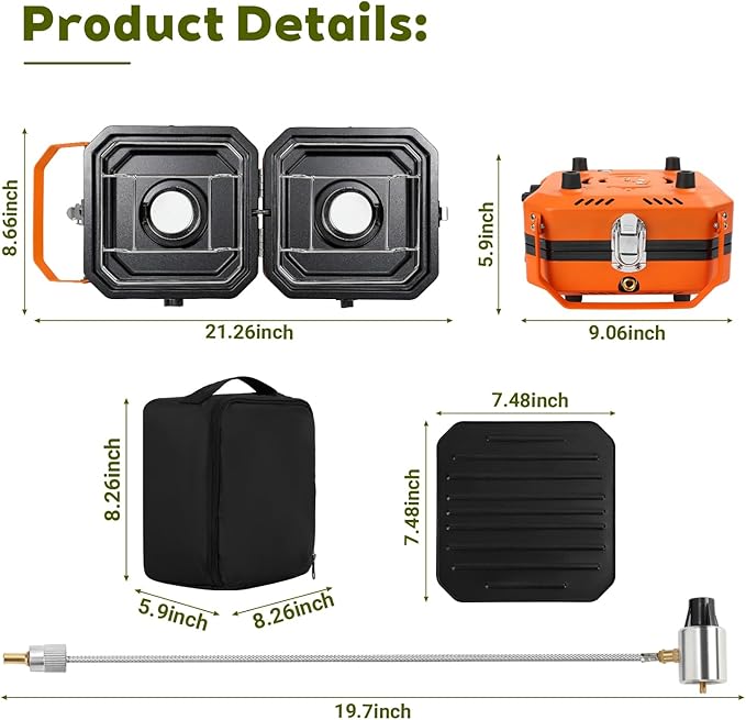 Adjustable 2 Burner Propane Camping Stove With Grill and Carry Bag, 16,000 BTU Foldable Camp Stove, Flame-out Protection, Camping Stove for BBQ/Tailgating, Orange