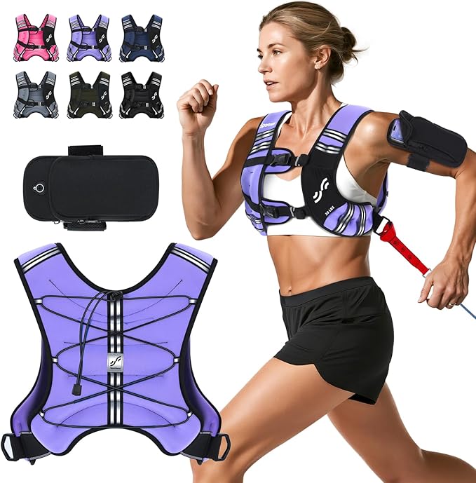 Sportneer Weighted Vest for Women Men: 8lbs/12lbs/15lbs/20lbs/25lbs Weight Vest with Detachable Phone Pouch Rucking Vest for Women Walking Strength Training Muscle Building Weight Loss