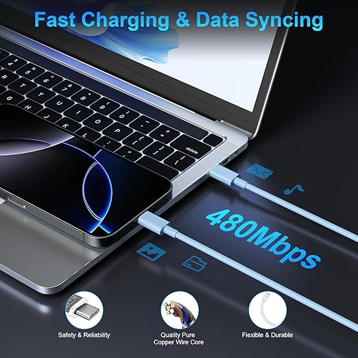 iPhone 17 16 15 Charger Fast Charging, 45W Dual USB C Phone Charger Block with 6FT Long Type C Cable Cord for Apple iPhone 17/Pro/Pro Max/17 Air/16 Pro/16 Pro Max/15 Plus/15 Pro/iPad/S26 Ultra(Blue)