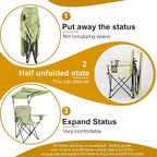 YOUNG WOOD Portable Camping Chair Beach Chair with Shade Canopy, Fold Lightweight Oversized for All, Easy to Open and Close Without Installation, Side Pocket Design for All Outdoor Activities,Green,2p