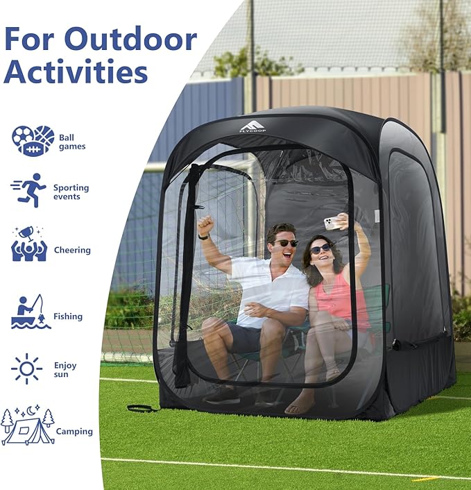 Sports Tent: Flycoop Portable Weather Pop Up Pod 1 Person to Provide Shelter from Wind Rain and Cold Weather Shelter for Outdoor Activities, Sports Events, Camping and Hiking