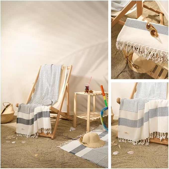 Ruvy Home Basics 2 Pack Turkish Beach Towels – Oversized Quick-Dry Bath Towels (40 x 72 Inches) – 100% Cotton Large Towels for Pool, Yoga, Travel, Camping Essentials, and Bathroom Decor - Light Grey