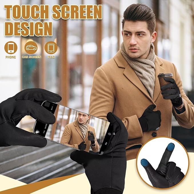 Pixel Panda Winter Gloves for Men Women Warm Touchscreen Gloves for Cold Weather Thin Water-Resistant Windproof Non-Slip Gloves for Cycling, Driving, Running, Hiking