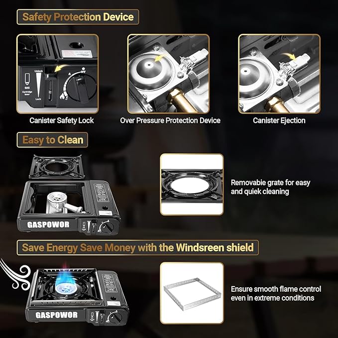 Propane or Butane Stove, Dual Fuel Propane Stove for Camping, 10,000 BTU Automatic Ignition Portable Camping Stove with Carrying Case & Windblocker & Griddle for Hiking(Fuel Not Included)