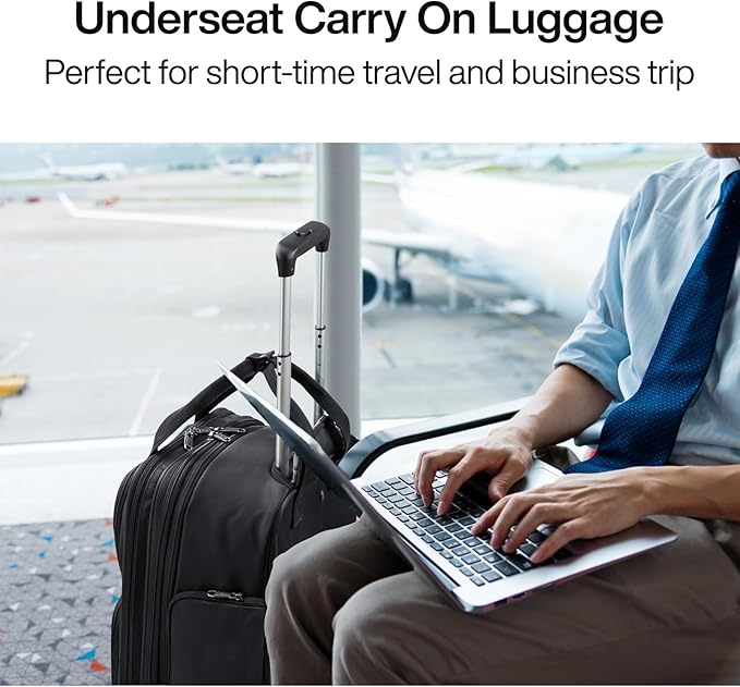 Hanke Softside Expandable Underseat Carry On Luggage for Airplanes,Travel Luggage Rolling Bag Personal Item Bag Small Suitcase,Black,16-Inch