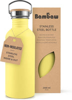Bambaw Stainless Steel Water Bottle, Yellow Water Bottle, Reusable Non-Insulated Sports Bottle, 1 Litre Stainless Steel Bottle, 1 Litre Metal Bottle, 1 Litre – Imperial Yellow