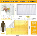 100 Pack Emergency Foil Thermal Blanket Bulk 83 x 55'' Waterproof Space First Aid Survival Blanket for Outdoors, Camping, Hiking, Homeless, First Aid, 50 Pc Silver 50 Pc Gold Silver