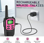 Walkie Talkies Long Range for Adult, MT10 Rechargeable Walkie Talkies FRS Two Way Radio, NOAA, 1200mAh Li-ion Battery USB-C Cable, LED Flashlight,VOX Walkie Talkie for Camping 2Pack (Pink)