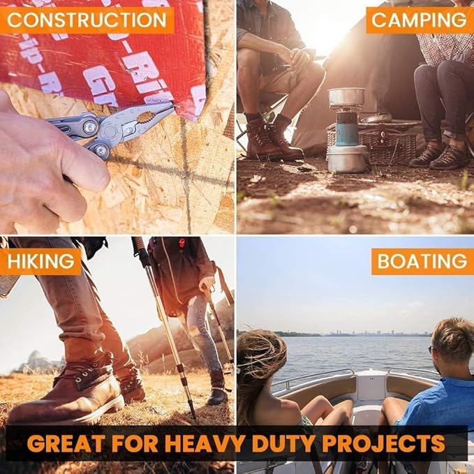 15-in-1 Multitool Pocket Knife, Multipurpose Stainless Steel All In One Tool for Camping Hiking Survival Travel Home - Portable Heavy Duty Folding Utility Multi Tool with Self-Locking