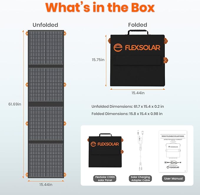 100W Portable Solar Panel for Power Station, Foldable Monocrystalline Solar Charger with QC3.0 USB-A & USB-C, 24% High Efficiency, IP67 Waterproof - Compatible with Camping, RV, Emergency Blackout
