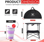 Camping Table, 2-Tier Folding Portable Table with 4 Cup Holders, Camping Cip & Carry Bags for Camping, Collapsible Table Steel Frame, High-Grade 600D Canvas, for BBQ, Fishing, and Picnic