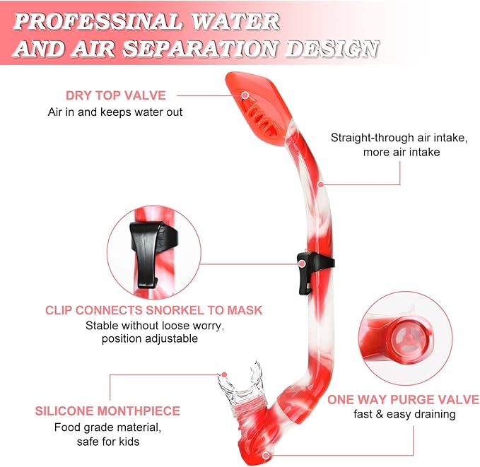 Kids Snorkel Set Dry Top Snorkeling Gear for Kids Youth Boys Girls Junior Age 5-15,Tempered Glass Swimming Diving Mask and Snorkel Set 180 Degree Panoramic View