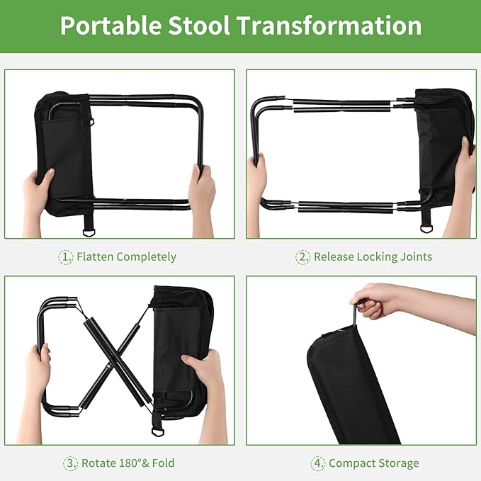 2Pack Camping Stool Collapsible Stool, Portable Folding Stool for Adults with Carry Bag, Lightweight Foldable Stools for Outdoor Camping Hiking Fishing Travel Picnic Gardening, Holds 264.5LBS(Black)