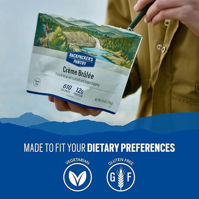 Backpacker's Pantry Creme Brulee - Freeze Dried Backpacking & Camping Food - Emergency Food - 12 Grams of Protein, Vegetarian, Gluten-Free - 6 Count