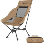 MOON LENCE High Back Folding Camping Chair, 330lbs Portable Compact Chair with Wide Seat & Ergonomic Back Support (Khaki)