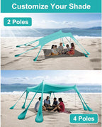 Beach Tent Sun Shelter with 8 Sandbags 10x10ft, Portable Beach Tent Upf50+ UV Protection, Shade Canopy with 4 Stability Poles