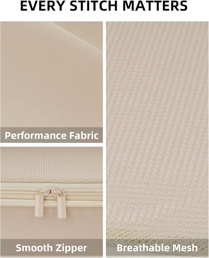 6 Set Compression Packing Cubes, Suitcase Storage Bags for Clothes and Travel Essentials (Classic Khaki)