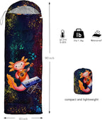 HOSIMA Cartoon Axolotl Sleeping Bags for Kids 10-12,Blue Cartoon Kids Sleeping Bags for Girls Boys,Compact Sleeping Bag for Camping Essentials and Hiking.