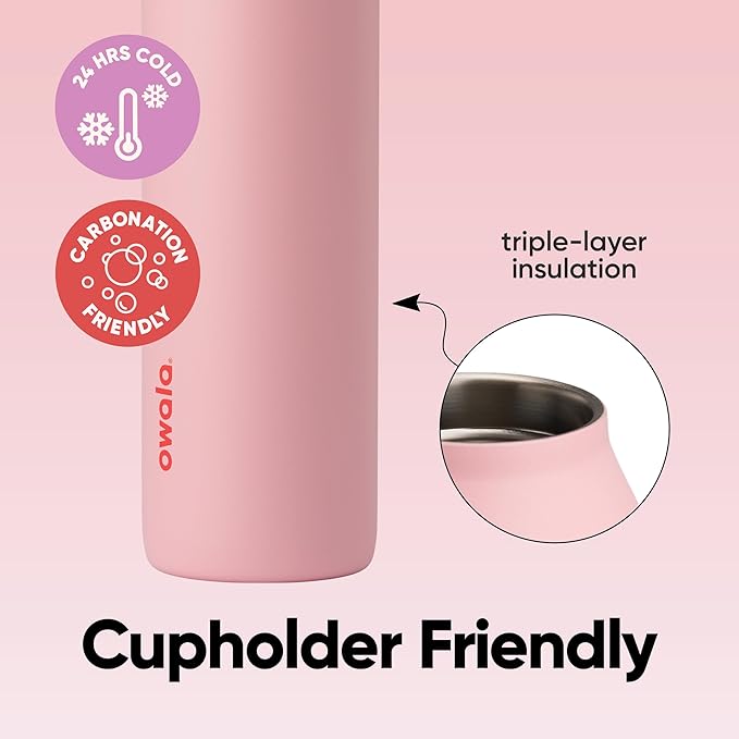 Owala FreeSip Twist Insulated Stainless Steel Water Bottle with Straw for Sports and Travel, BPA-Free, 24-oz, Bubble Gum