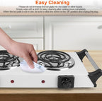 Hot Plate, 2000W Portable Electric Stove for Cooking with Stay Cool Handles & 5 Levels Adjustable Temperature, Countertop Double Coil Burner for Home RV Camp Compatible for All Cookwares,White