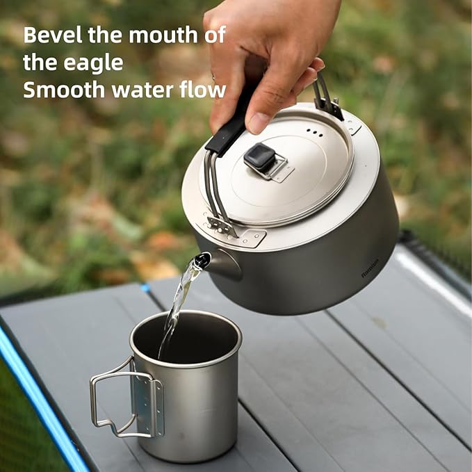 Camping Kettle Titanium Camp Tea Coffee Pot Portable Lightweight Tea Kettle Teapot Fast Heating Campfire Kettle for Stove Top, Boiling Water, Outdoor, Hiking, Camping, Picnic, Traveling
