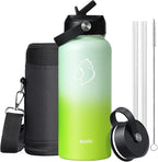 BUZIO 32oz Insulated Water Bottle, Triple Wall Vacuum Stainless Steel Water Flask with Straw Lid, BPA-Free Leakproof Sports Canteen for Sports Hiking, Cold 48H & Hot 24H- Gradient Green
