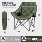 Oversized Camping Chair for Adults – Heavy Duty Folding Chair with Cup Holders, Storage Pocket & Carry Bag – Outdoor Padded Camp Chair for Camping, Backyard, Fishing & Sports – Supports 400lbs