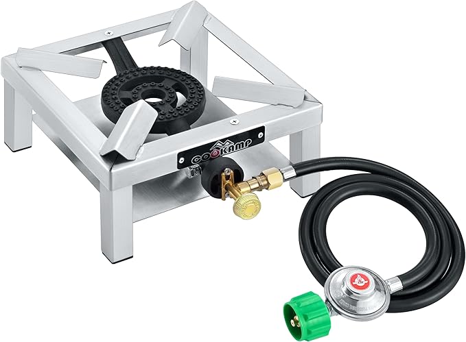 High-Pressure Portable Camp Stove with Stainless Steel Frame, 3 PSI Regulator and Hose. Perfect for Backyard Cookouts,Tailgating, and So Much More! [SS1200]