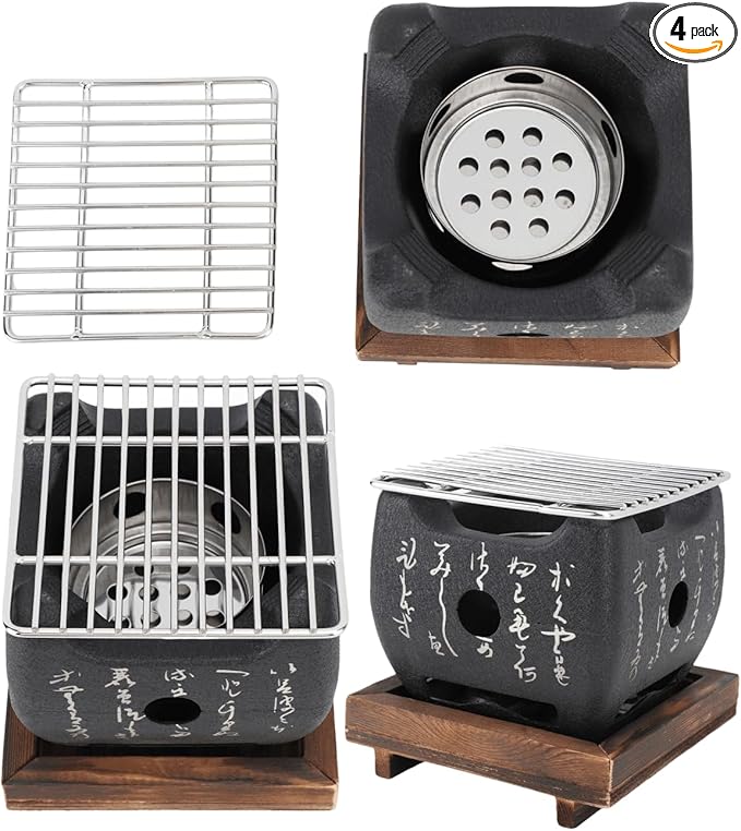 Hapivida Portable BBQ Grill, Compact Japanese Mini Barbecue Stove with Even Heat Distribution 19.5x18cm for Outdoor Cooking