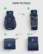 WATERFLY Lightweight Packable Hiking Backpack: 30L Foldable Travel Daypack Ultralight Camping Day Pack for Woman Man Dark Blue