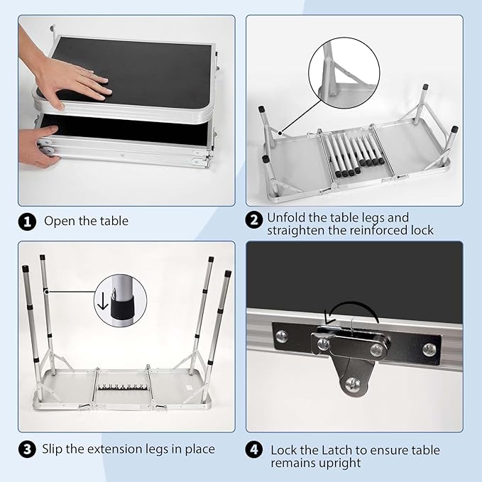 Tri-fold Folding Picnic Table, 3ft Camping Table Lightweight Portable Aluminum Outdoor Table with Adjustable Heights for Backyard BBQ Party