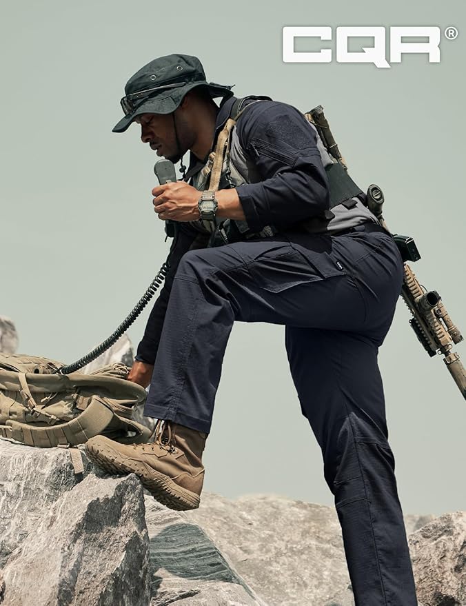 CQR Men's Flex Ripstop Tactical Pants, Water Resistant Stretch Cargo Pants, Lightweight EDC Hiking Work Pants