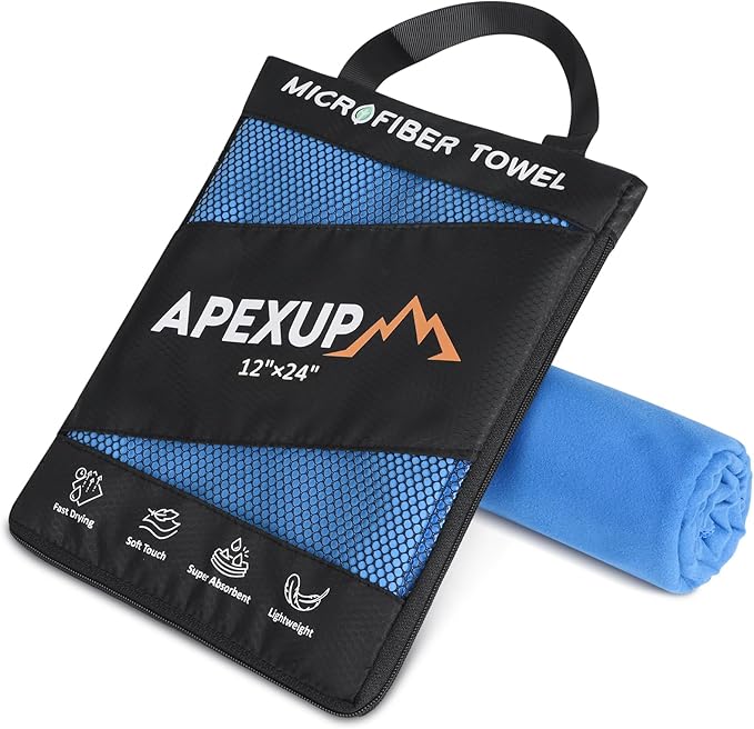 APEXUP Microfiber Travel Towel, Ultra Absorbent Quick Dry Towels, Lightweight Gym Sports Camping Towel for Workout, Yoga, Beach, Shower, Swimming (24" x12", Blue)