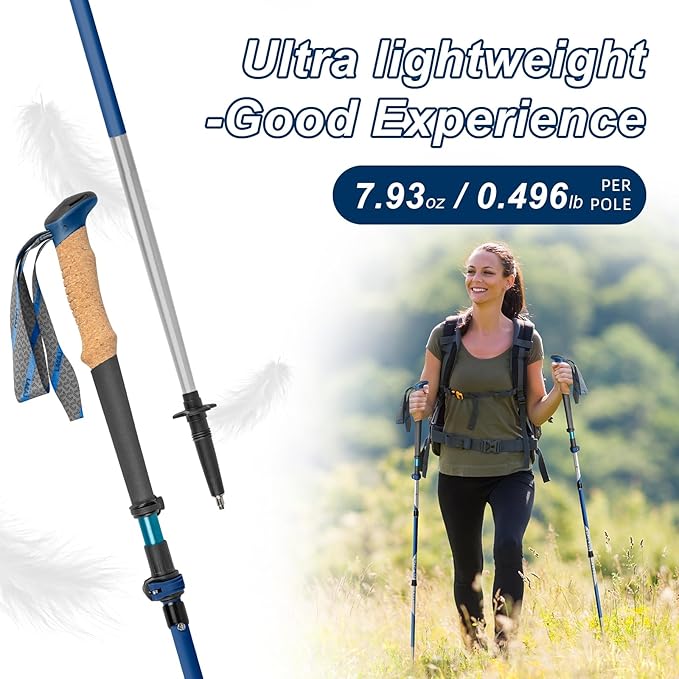 Trekking Poles, Collapsible Hiking Poles,Lightweight and Compact Walking Sticks with Adjustable Height for Men and Women