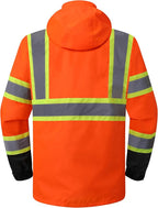 JKSafety Hi-Vis Reflective Safety Rain Jacket and Pants for Men Women Waterproof Rain Gears for Farming Fishing Work HV Rain Suit with Inner Mesh Lining and Pockets (117-Orange M)