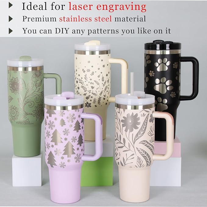 4 Pack 40 Oz Tumbler with Handle Bulk, Double Wall Vacuum Insulated Stainless Steel Tumbler with Lid and Straw, 40 oz cup with Silicone Spill Proof Stopper Set (White)