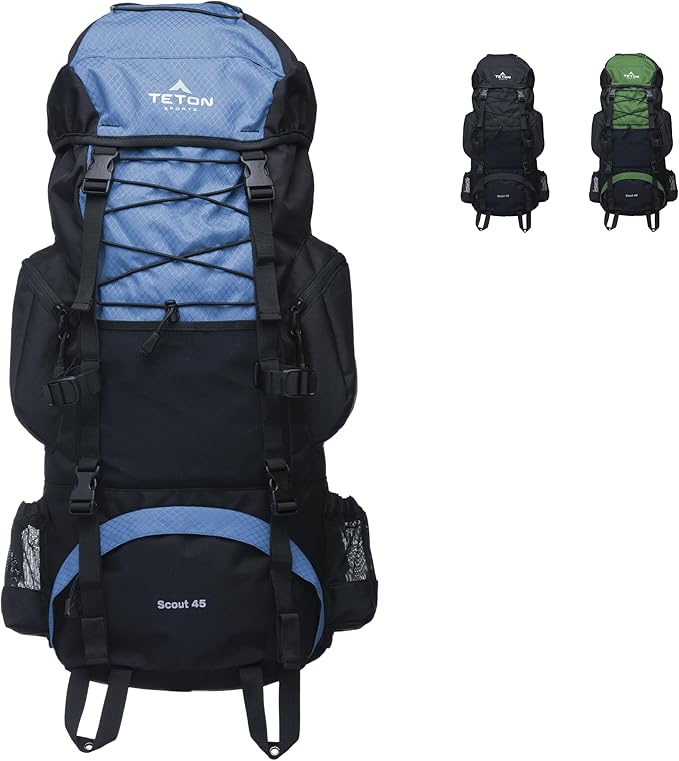 TETON 65L Scout Internal Frame Backpack for Hiking, Camping, Backpacking, Rain Cover Included