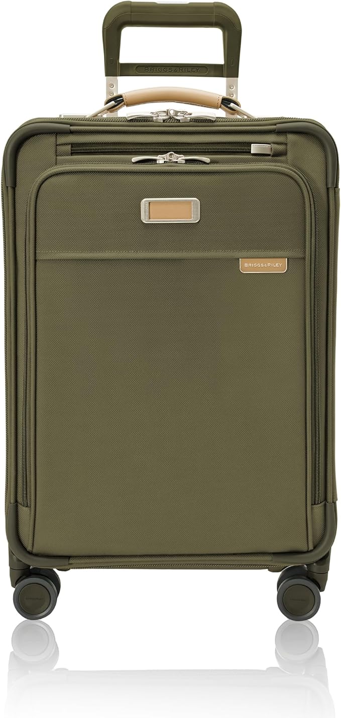 Briggs & Riley Essential 22" Carry On Expandable Spinner - Luggage for Travel, Suitcases with Wheels, Softside Rolling Bag for Men & Women, Self-Repairing Zipper - Baseline Collection, Olive