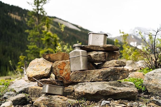 Valtcan Titanium Canteen Mess Kit 1100ml 37oz Capacity with 750ml and 400ml cookware Cups