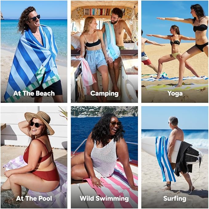 Dock & Bay Beach Towel - Quick Dry, Sand Free - Compact, Lightweight - 100% Recycled - Includes Bag - Blue Sky - Extra Large (200x90cm, 78x35)