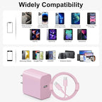 iPhone 17 16 15 Charger Fast Charging 6FT - 20W USB C Charger Block with 6FT Type C to C Cable Compatible with iPhone 17/17 Pro/17 Pro Max/Air/16/16e/15, iPad Pro, iPad Air (Pink)