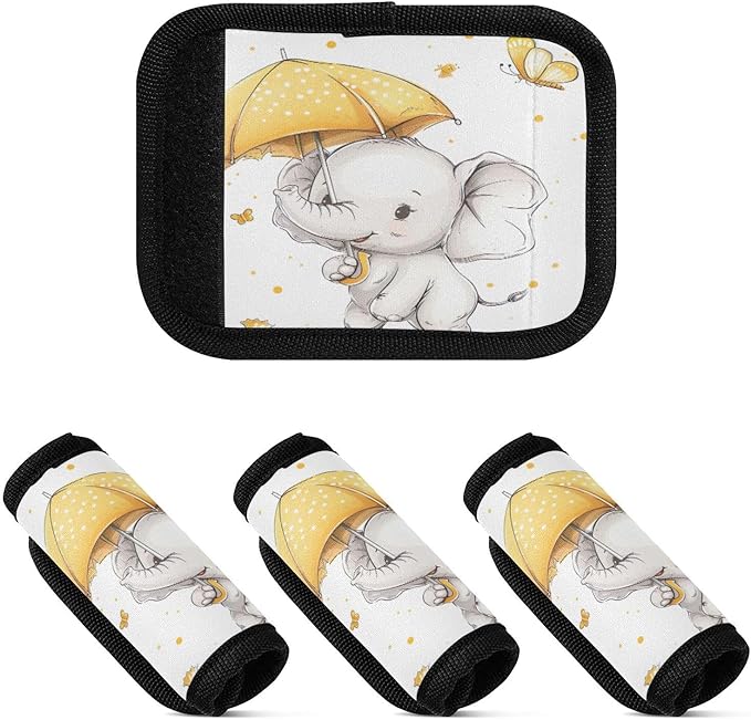 Qilmy Cute Baby Elephant Luggage Handle Wrap 4Pack Luggage Identifiers Tag Comfort Handle Grips Cover for Stroller Suitcase Bag Airplane Travel Accessories2124